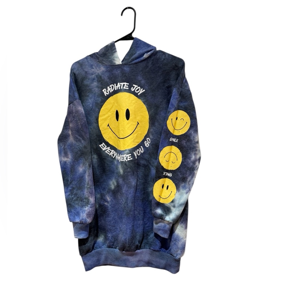 No Boundaries Blue Tie-Dye Smiley Face Hoodie